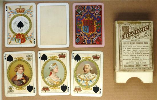 A c.1900 Goodalls Historic Playing Cards. Complete in original box damaged, missing ends.